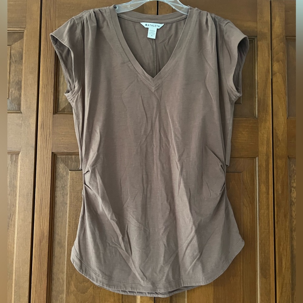 Athleta Brown V-Neck Short Sleeve Top